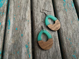 Wood and Mint Green Acrylic Earrings- Teardrop-Shaped