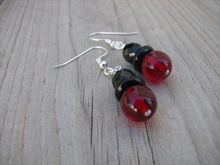 Red and Black Glass Beaded Earrings