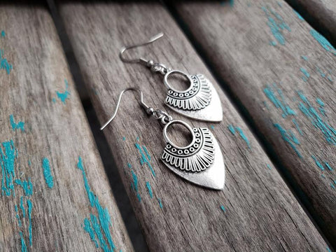 Antique Silver Earrings - Shield-Style -Unique Earrings