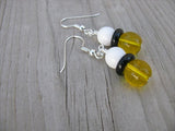 White, Black and Yellow, Glass Beaded Earrings