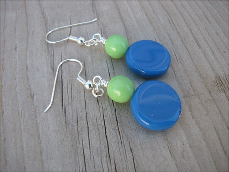 Blue Green Glass Beaded Earrings