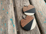 Wood, Black, and White Acrylic Earrings