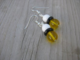 White, Black and Yellow, Glass Beaded Earrings