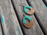 Wood and Mint Green Acrylic Earrings- Teardrop-Shaped