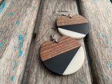 Wood, Black, and White Acrylic Earrings