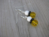 White, Black and Yellow, Glass Beaded Earrings