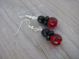Red and Black Glass Beaded Earrings