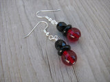 Red and Black Glass Beaded Earrings