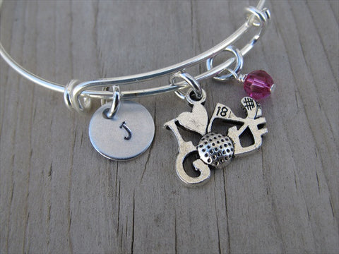 I ♥ Golf Charm Bracelet- Adjustable Bangle Bracelet with an Initial Charm and an Accent Bead of your choice