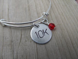 10K Marathon Bracelet- hand-stamped "10K"   - Hand-Stamped Bracelet- Adjustable Bangle Bracelet with an accent bead of your choice