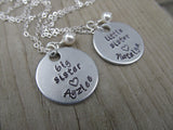RESERVED- Personalized set of 2 Sisters Necklaces- "little sister" with "Susan" as the name and January as the bead, "big sister" with "Sandy" as the name and March as the bead