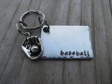 Baseball Keychain- Gift For Baseball Fan- Keychain- with the name of your choice or "baseball" with baseball glove charm- Keychain