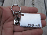 Baseball Keychain- Gift For Baseball Fan- Keychain- with the name of your choice or "baseball" with baseball glove charm- Keychain