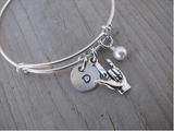 Sign Language- I Love You  Charm Bracelet- Adjustable Bangle Bracelet with an Initial Charm and an Accent Bead of your choice
