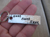 Aunt Keychain - "Best Aunt Ever" - Hand Stamped Metal Keychain- small, narrow keychain
