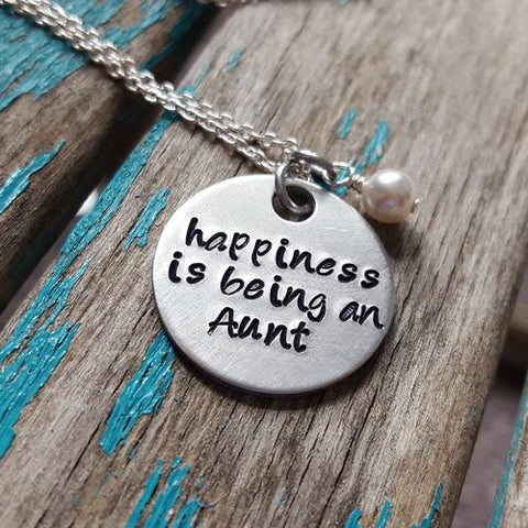 Aunt Necklace- Hand-Stamped Necklace "happiness is being an aunt" with an accent bead in your choice of colors