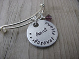 Aunt Bracelet- "Aunt...forever friend"  - Hand-Stamped Bracelet  -Adjustable Bangle Bracelet with an accent bead of your choice