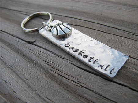 Basketball Keychain- with name of your choice or "basketball" with basketball charm- Keychain- Small, Textured, Rectangle Key Chain