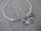 Bee Charm Bracelet -Adjustable Bangle Bracelet with an Initial Charm and an Accent Bead of your choice