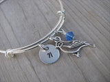 Bird Charm Bracelet -Adjustable Bangle Bracelet with an Initial Charm and an Accent Bead of your choice