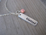 Blessed Inspiration Necklace-"blessed" - Hand-Stamped Necklace with an accent bead in your choice of colors