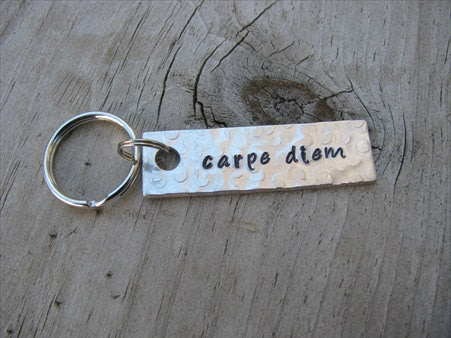 Carpe Diem Inspiration Keychain - "carpe diem"  - Hand Stamped Metal Keychain- small, narrow keychain