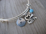 Cheer Charm Bracelet -Adjustable Bangle Bracelet with an Initial Charm and an Accent Bead of your choice