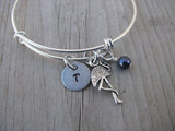 Flamingo Charm Bracelet- Adjustable Bangle Bracelet with an Initial Charm and Accent Bead in your choice of colors