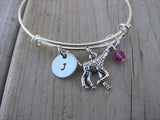 Giraffe Charm Bracelet- Adjustable Bangle Bracelet with an Initial Charm and Accent bead of your choice