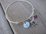 Giraffe Charm Bracelet- Adjustable Bangle Bracelet with an Initial Charm and Accent bead of your choice