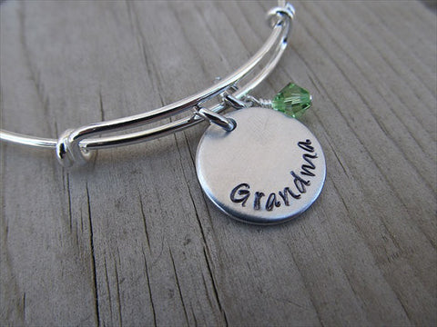 Grandma Bracelet- "Grandma"  - Hand-Stamped Bracelet- Adjustable Bangle Bracelet with an accent bead of your choice