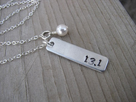 Half Marathon Necklace- "13.1"- Hand-Stamped Necklace with an accent bead of your choice