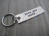 Love You More Keychain - "love you more" - Hand Stamped Metal Keychain- small, narrow keychain