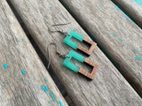 Wood and Mint Green Rectangle Acrylic Earrings