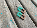 Wood and Mint Green Rectangle Acrylic Earrings