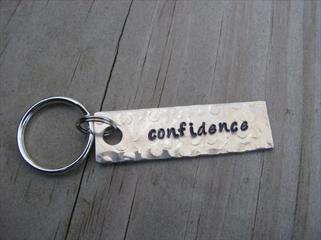 Confidence Inspiration Keychain - "confidence"  - Hand Stamped Metal Keychain- small, narrow keychain