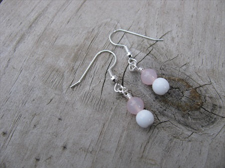 Pale Pink and White- Beaded Earrings