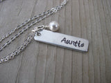 Auntie Necklace- "Auntie" -Hand-Stamped Necklace  -with an accent bead of your choice