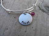 Trust Inspiration Bracelet- "trust"  - Hand-Stamped Bracelet  -Adjustable Bangle Bracelet with an accent bead of your choice