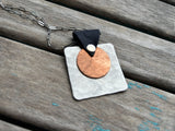 Leather and Mixed Metal Statement Necklace: Navy, Silver, and Copper
