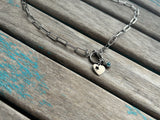 Stainless Steel Paperclip Chain Necklace - Heart with Turquoise Charm Toggle Clasp Pendant- T Bar Necklace