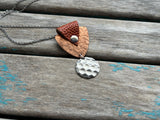 Leather and Mixed Metal Statement Necklace: Orange, Copper, and Silver