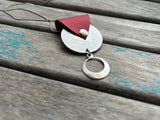Leather and Mixed Metal Statement Necklace: Silver and Red Pendant
