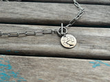 Stainless Steel Paperclip Chain Necklace - Bird Charm Toggle Clasp Pendant