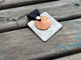 Leather and Mixed Metal Statement Necklace: Navy, Silver, and Copper