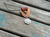 Leather and Mixed Metal Statement Necklace: Orange, Copper, and Silver