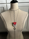 Leather and Mixed Metal Statement Necklace: Silver and Red Pendant