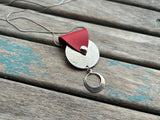 Leather and Mixed Metal Statement Necklace: Silver and Red Pendant