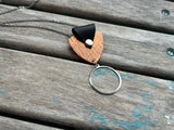 Leather and Mixed Metal Statement Necklace: Black, Copper, and Silver Pendant