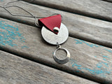 Leather and Mixed Metal Statement Necklace: Silver and Red Pendant